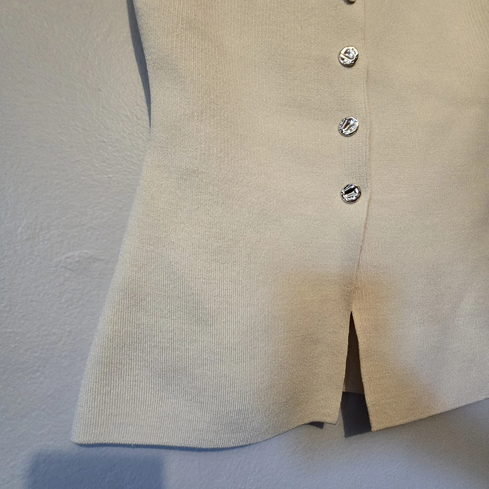 Bailey44 Sleeveless Button Up Sweater Vest Womens SM Ivory Modern Office Minimal - Image 3 of 4