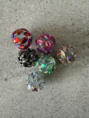 Fancy Rhinestone Beads /  6 Pcs -   Mix Random Colors