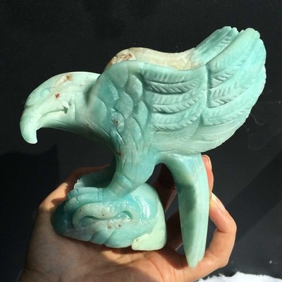 2.09LB Natural Amazonite Quartz Carved Eagle Skull Crystal Reiki Decor