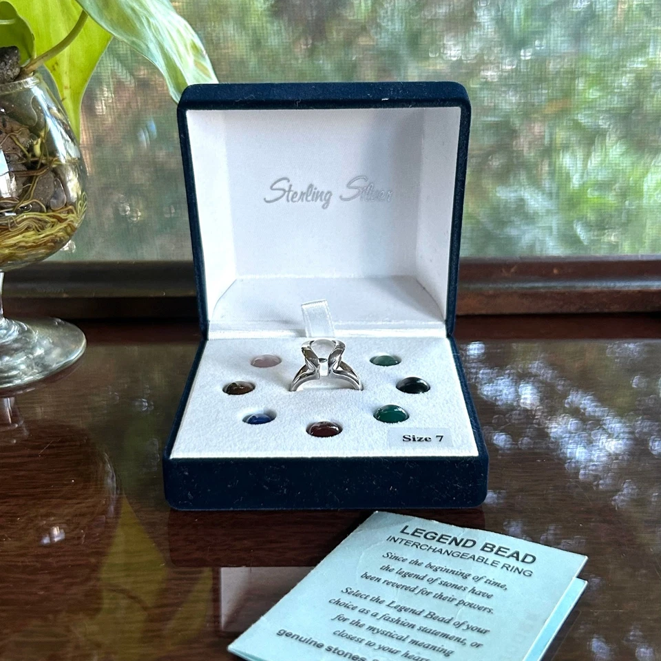 Sterling Silber Legend Perle Wechselring Set mit 9 Steinen - Größe 7