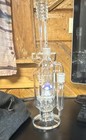 Bong Clear Glass Tobacco Pipe with Mushroom Design, Purple and White Accents — photo 3