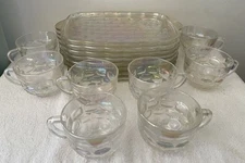 Vintage Federal Glass Iridescent Snack Set Plate Tray & Cup 16 Piece Tea Set