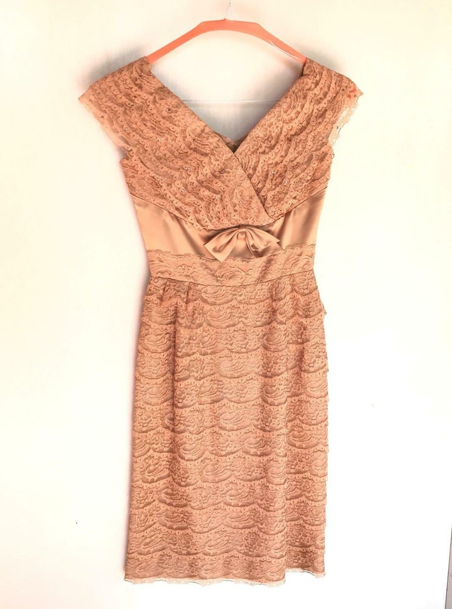 Vintage Lace & Satin Cocktail Dress Custom Made Peach Beige Bust 34 Waist 24 | eBay Vintage Lace & Satin Cocktail Dress Custom Made Peach Beige Bust 34 Waist 24 | eBay
