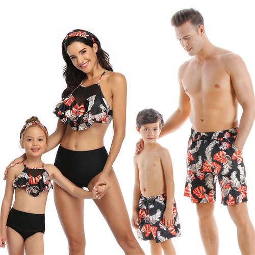 2024 Mom Daughter Swimsuit Family Matching Men Boy Summer Beach Bathing Swimwear - Picture 10 of 19