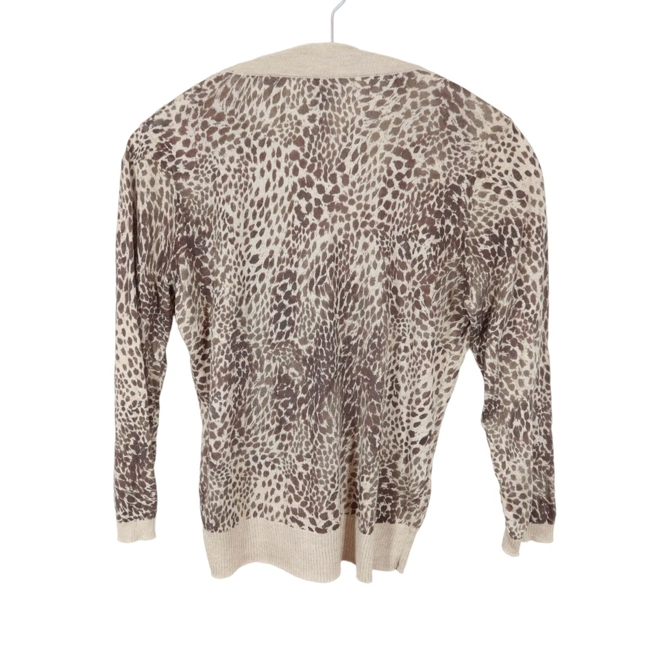 Cárdigan suéter TALBOTS estampado de leopardo ligero cuello en V cachemir seda talla Sp Foto 2 de 4