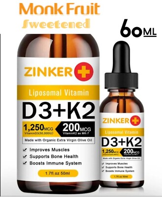 Liposomales Vitamin D3 50.000iu + K2 MK-7 Maximale Stärke, Immunität Tropfen   UK.
