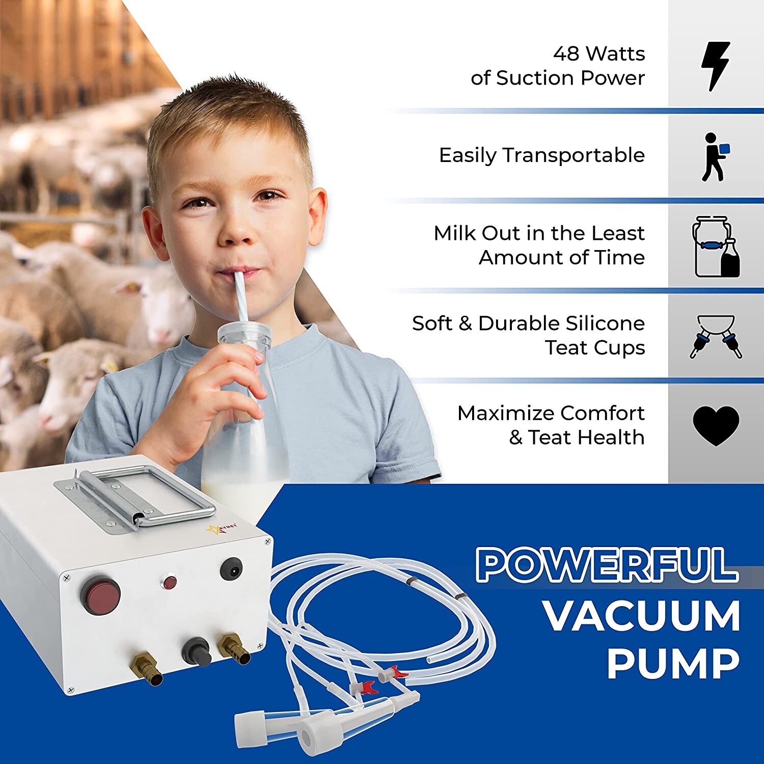 Milking Machine for Goats 7L Automatic Pulsation Portable Vacuum Pump