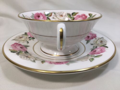 (8) Royal Worcester "Royal Garden" Large CREAM SOUP SETS Pink/White Roses MINT! - Picture 6 of 12