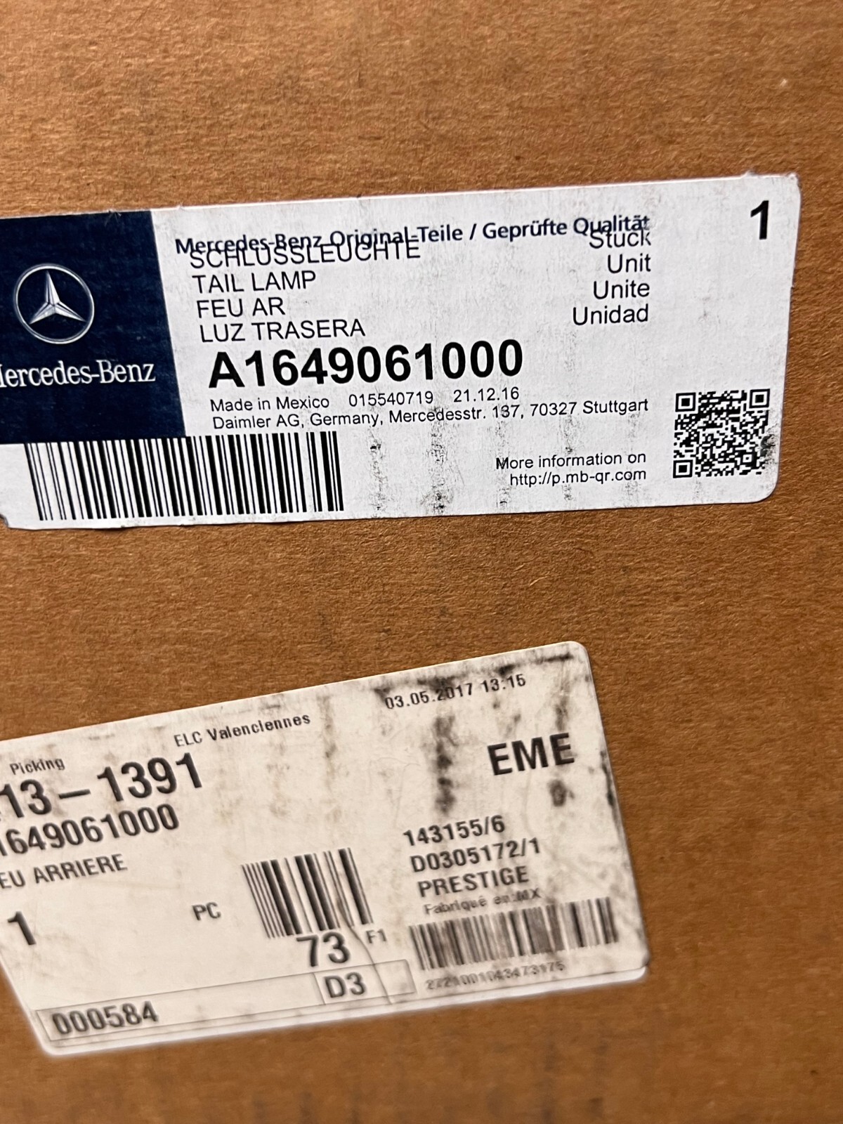 Feu arriere Mercedes reference 1649061000 avec eclairage haute visibilite et optique durable