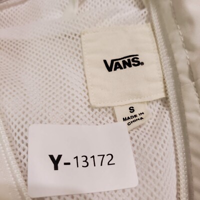 VANS Women Jacket Small White Windbreaker Hooded Check Drawstring