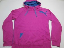 Puma Womens Size S Hoodie Fuchsia Tie Long Sleeve Pocket Cotton Blend Logo Sport