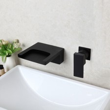 Black Bathroom Basin Faucet Waterfall Spout Single Handle Mixer Tap Wall Mounted