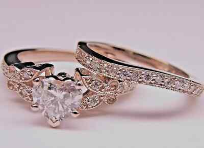 2 CT Lab Created Heart Cut Diamond Wedding Bridal Ring Set 14KWhite Gold Plated