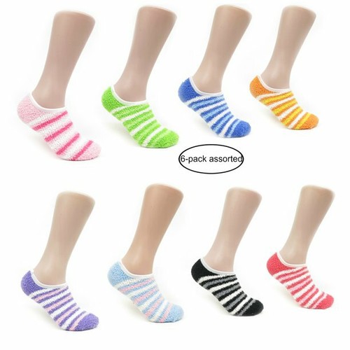 Women's Colorful Striped Solid Soft Casual Fuzzy Ankle Slipper Socks With Grip - 第 4/9 張圖片