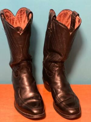 Vintage Stovepipe Cowboy Boots sz 8.5 D Black Leather Round  display picture 3