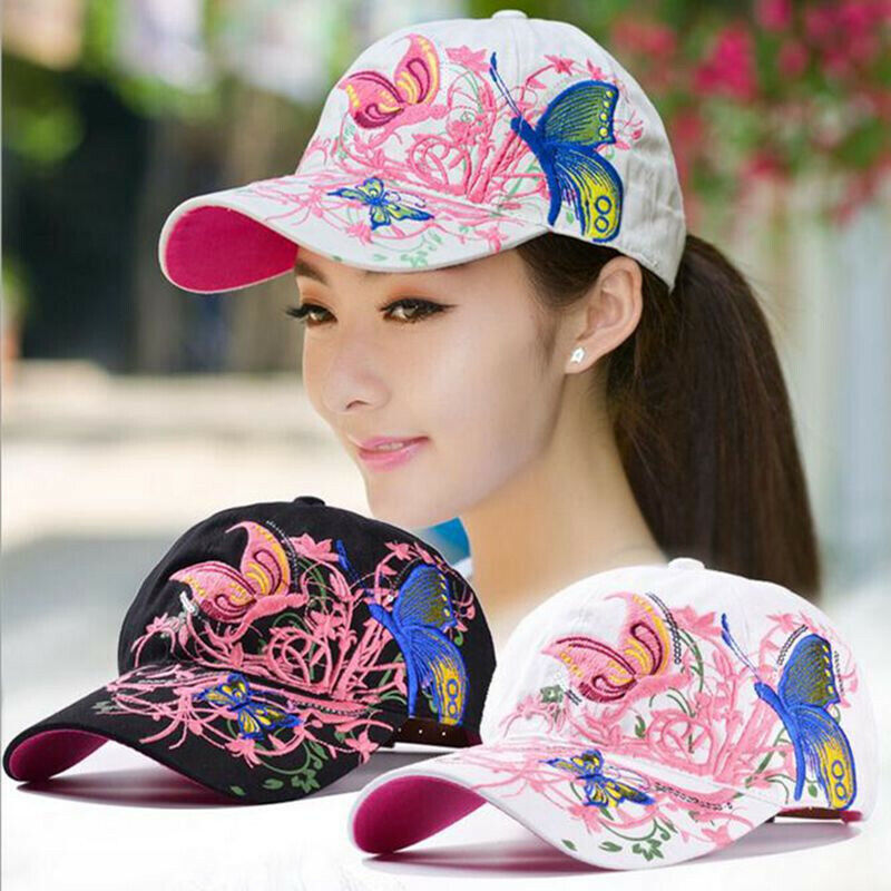 Ladies Baseball Cap For Women With Butterflies And Flowers Embroidery  Adjustable