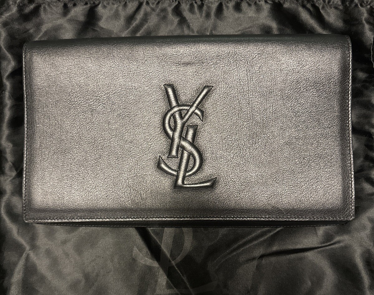 YVES SAINT LAURENT Clutch Bag YSL Logo Leather Dark Unisex