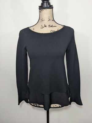 NWT $89 Ann Taylor Petite Shimmer Trim Flare Sleeve Sweater Top Black XSP