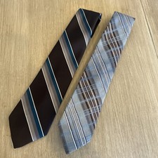 Vintage Neck Ties American Edition Cavalier Made in USA Blue Brown Striped Vtg