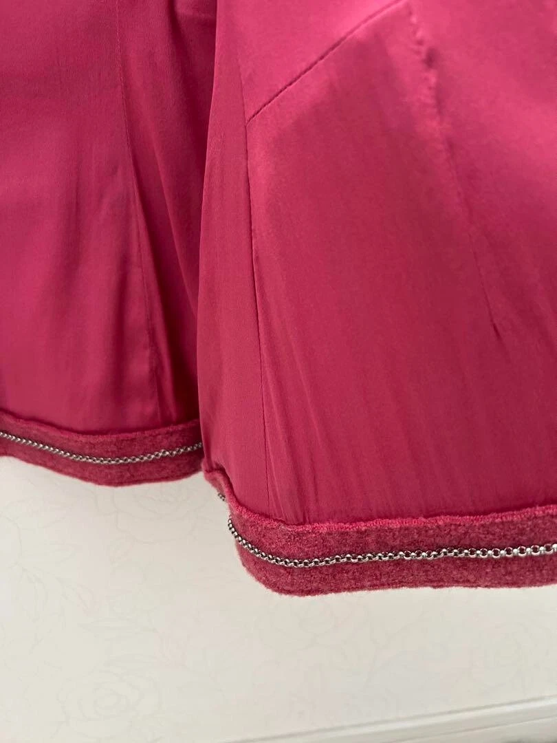 Giacca sartoriale donna CHANEL rosa bottoni tasca logo orlo catena originale taglia 36