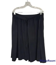 ModCloth Skirt Flared Knee Length Lined Size XL Black Front Tie Pockets Side Zip