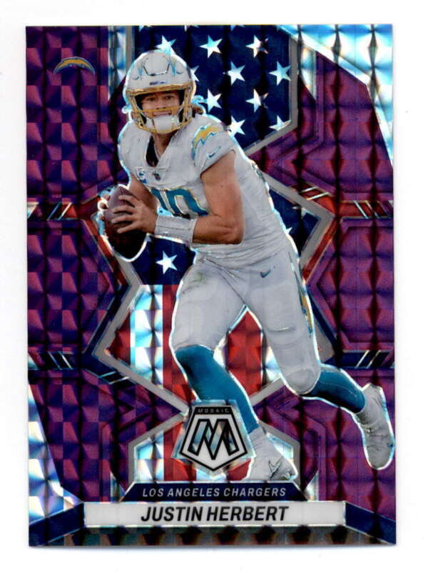 JUSTIN HERBERT 2022 PANINI MOSAIC #254 PURPLE PRIZM PARALLEL #07/49 BF3989