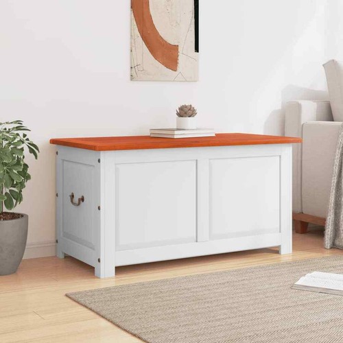 vidaXL Storage Chest with Lid Brown and White Solid Wood Acacia HEE - Picture 3 of 9