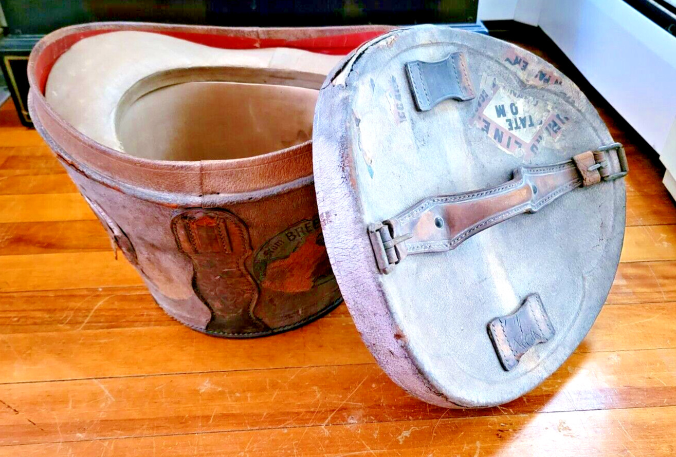 Antique Leather Top Hat Box/Carrier with internal bri… Gem