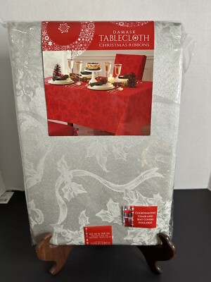 Silver Ribbon Tablecloth Christmas Ribbons Silver Tablecloth Town & Country Lvg 60x144 Oblong ...