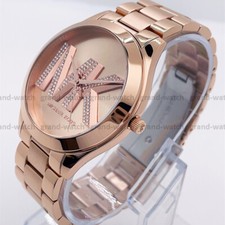 New Michael Kors MK4733 Slim Runway MK Logo Dial Rose Gold Tone Women's Watch