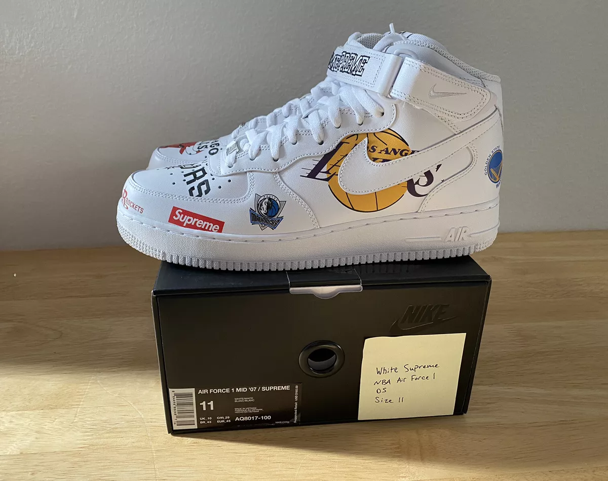 2018 Supreme NBA White Nike Air Force 1 Mid '07 SS18 AQ8017-100 Size 11 DS  New