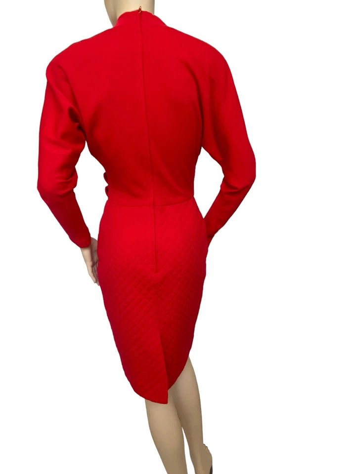 Vestido de lana rojo vintage ALBERT NIPON BOUTIQUE lápiz ondulante años 80 garra talla 4 USA Foto 3 de 4