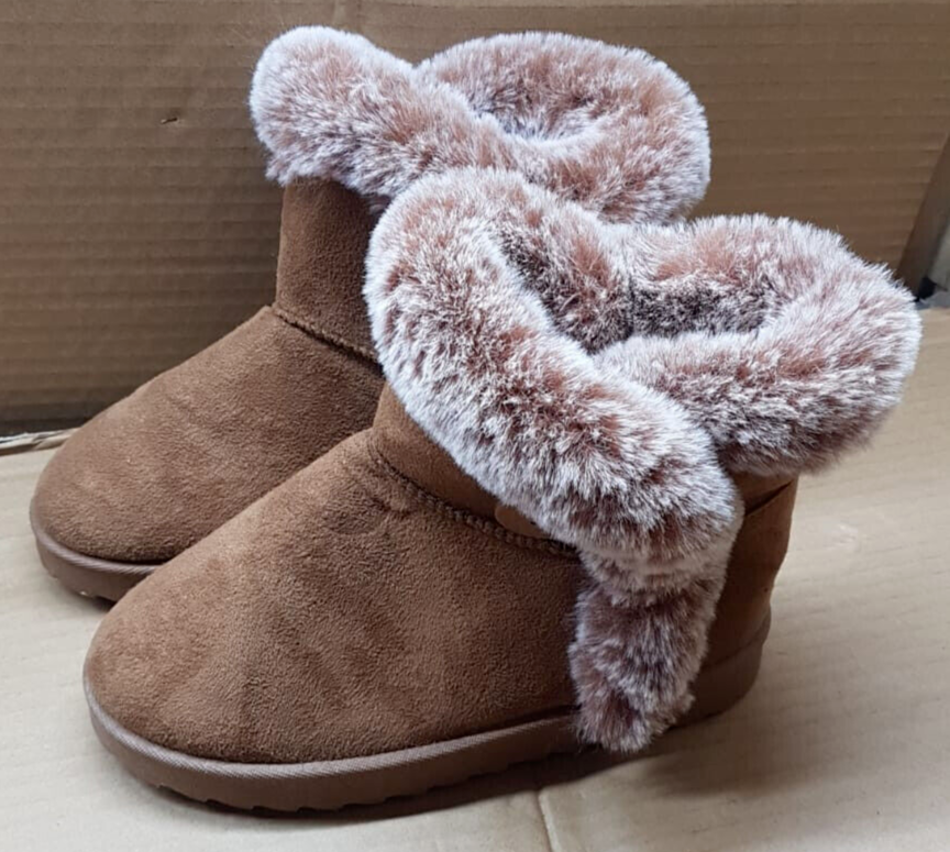 Love My Boots Women's Brown Faux Fur Top Lined Ankle Boots UK