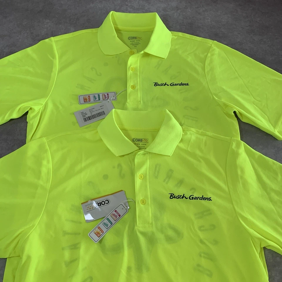 2 NWT Busch Gardens Sanitation Squad Polo Shirt Size M Neon Employee Janitor  - Image 2 of 4