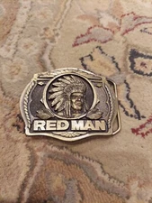Vintage Limited-Edition Red Man Chewing Tobacco Brass Belt Buckle 1988 