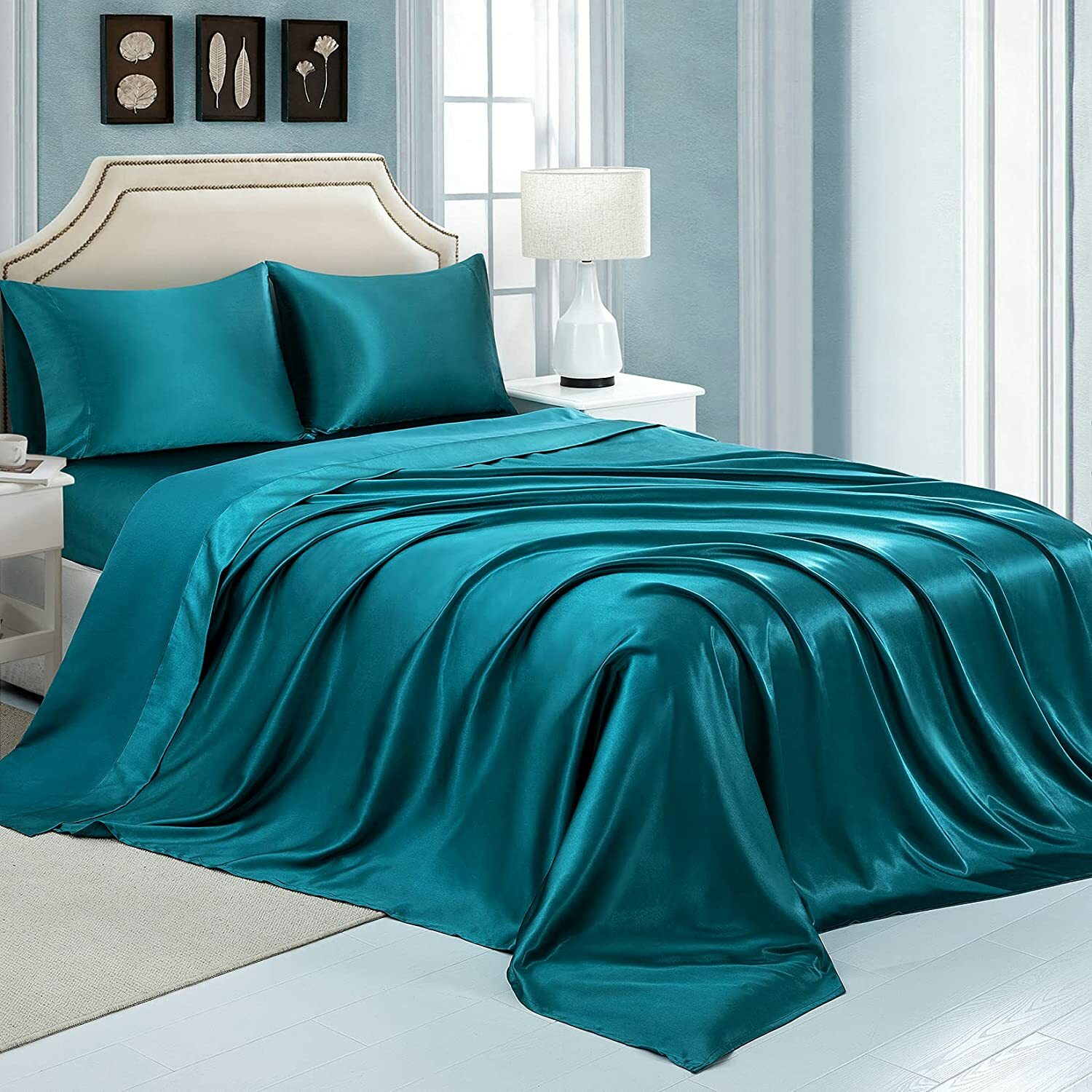 Silk Satin Bed Sheets, Full Size Sheets Set, Ultra Soft Silky Bedding