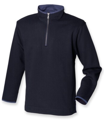Neu Herren Front Row superweiches Sweatshirt mit Reißverschluss am Ausschnitt. Navy L. T7548.
