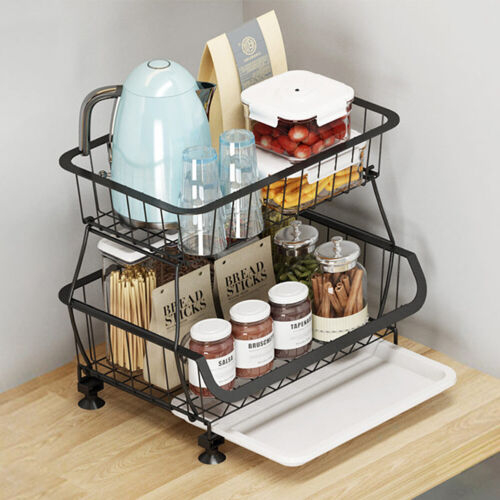 STORAGE STACKING WIRE BASKET STACKABLE SHELVES VEGETABLE FOOD KITCHEN RACK WHEEL - Picture 8 of 43