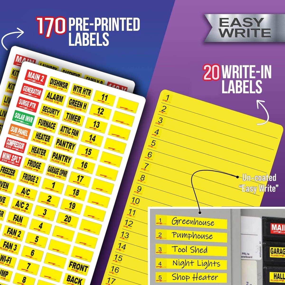 100 AMP CIRCUIT BREAKER LABEL SET - 170 Circuit Decals 20 CIRCUIT