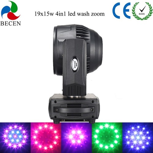 BECEN 1pcs DMX512 19x15w RGBW 4in1 Led Wash Zoom Moving Head Light Show Lights - Picture 2 of 9