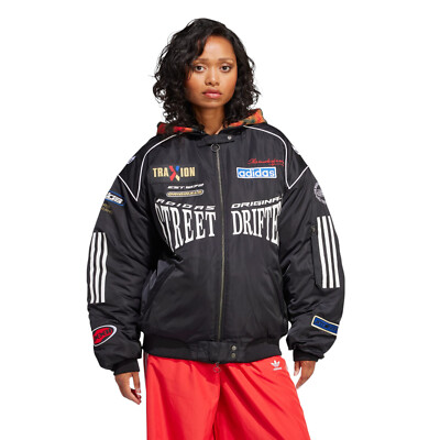Women's Adidas Originals Black Rasant Hooded Moto Bomber Jacket