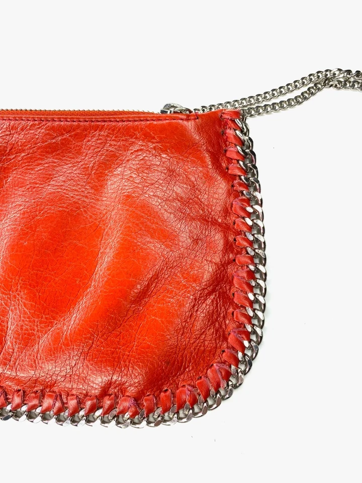 Bolso sin asas Latico NJ EE. UU. Rojo Naranja Cuero Genuino Cadena Plateada Muñequera Foto 2 de 4