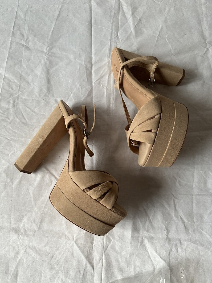 Schutz Keefa High Platform Heels Beige Suede Leather NWOB $168