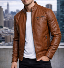 Men  s Genuine Lambskin Leather Motorcycle Jacket   Slim Fit Biker Style