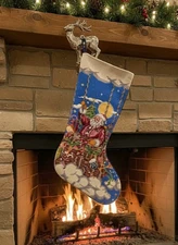 Sferra Needlepoint Christmas Stocking Santa wearing pink with balloon Wool