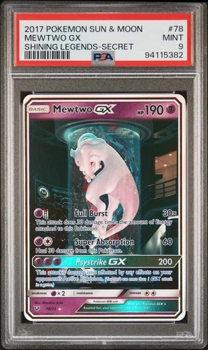 2017 Mewtwo GX (Secret Shining) 78/73 Shining Legends Holo PSA 9 Test Tube
