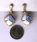 Vintage Clip On Earrings Gold Metal Rhinestone Drop Dangle Sparkle UNIQUE — photo 4