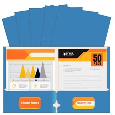 Two Pocket Portfolio Folders, 50-Pack, Light Blue, Letter Size Paper Folders,...