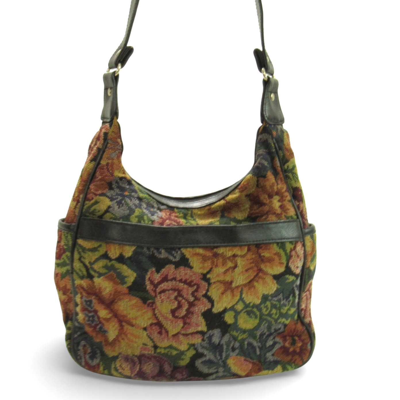 VTG BASIC EDITIONS Black/Multi FLORAL TAPESTRY Le… - image 2