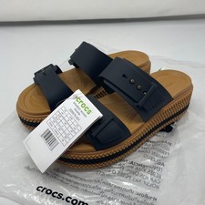 Image of Crocs Women's Brooklyn Woven Buckle Sandal Black/Brown Croc, Size 6